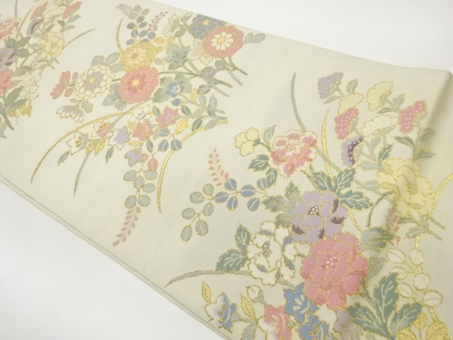 菊・桔梗・萩模様織出し袋帯